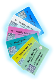 Notify Me Tag displayed front highlighting instructions and QR code for easy scan when lost item is found.